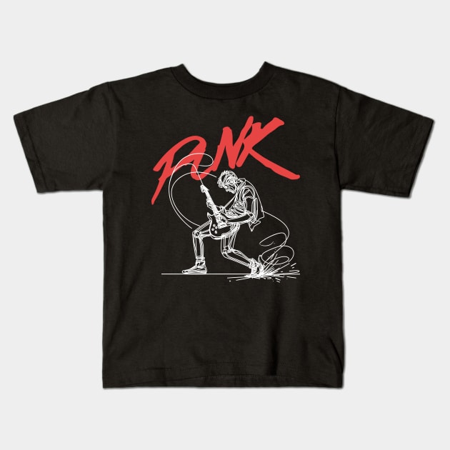 PUNK rock guitarist - white line art Kids T-Shirt by PrintSoulDesigns